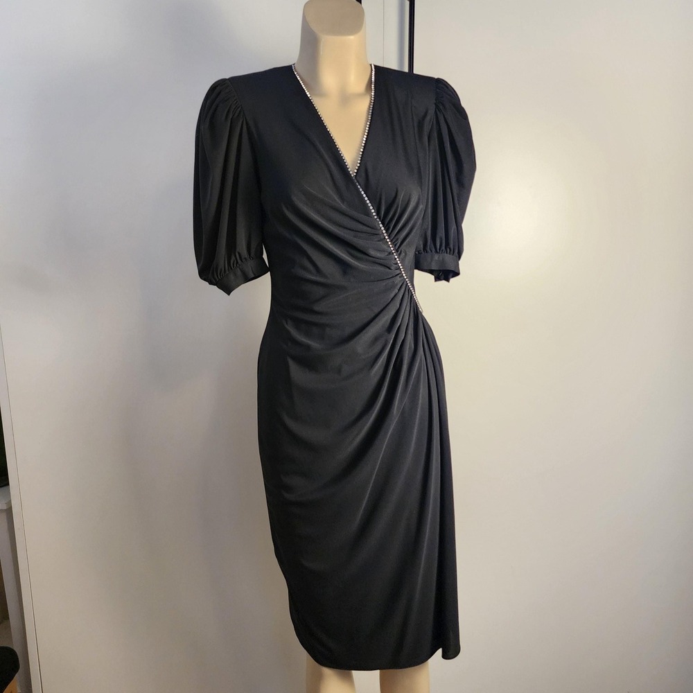 80's black cocktail dress, vintage Rimini party dress, rhinestone party dress